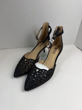 IDIFU IN2 Candice Wedding Kitten Heels Black Sequin Rhinestone Pumps Size 8